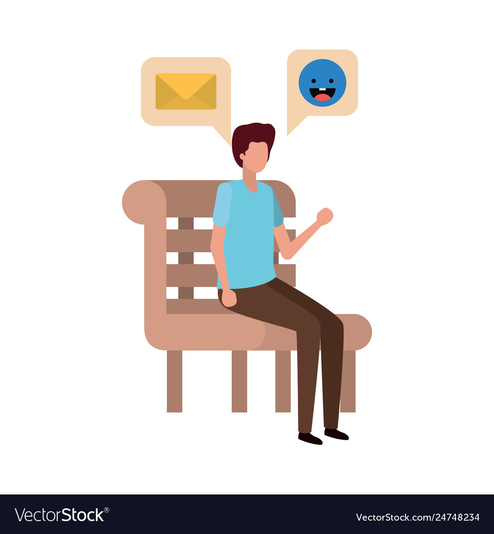 Man sitting on bench with dialogue bubble