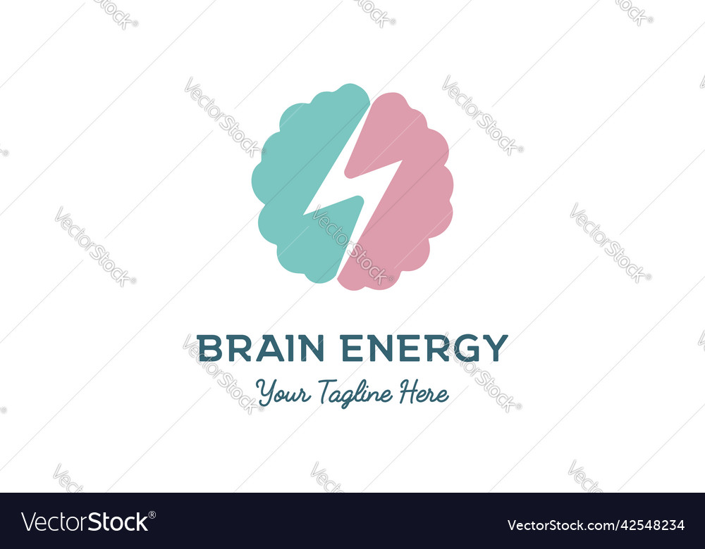 Modern brain mind with thunder light energy logo