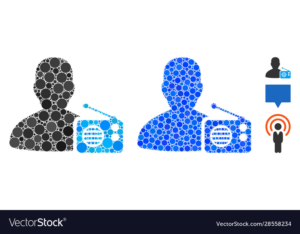 Radio dictor mosaic icon circle dots