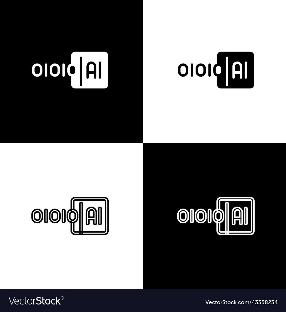 Set binary code icon isolated on black and white vector image Set binary code icon isolated on black and white