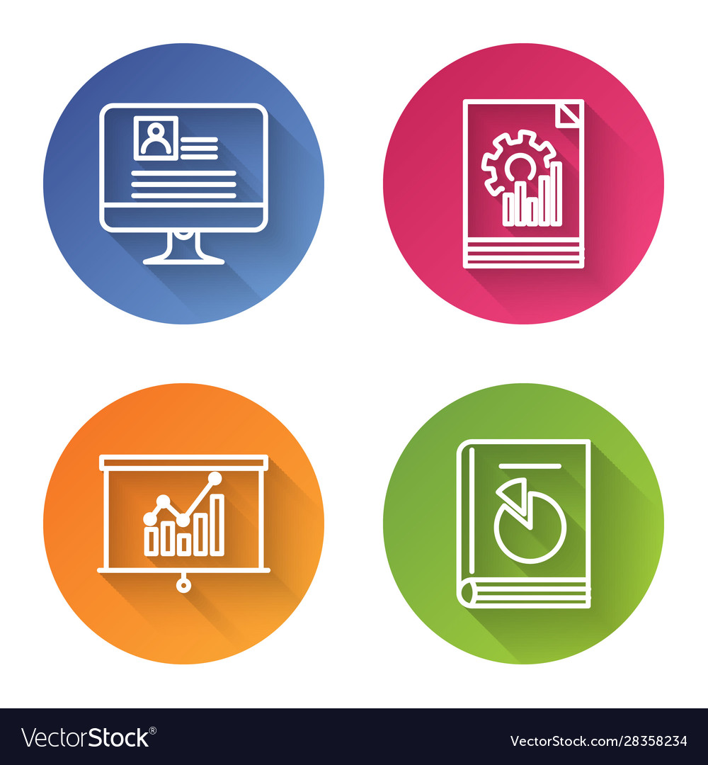 Set line computer monitor with resume document vector image Set line computer monitor with resume document