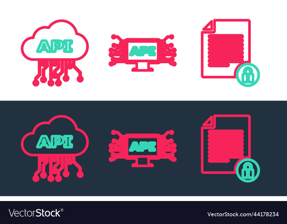 Set line document and lock cloud api interface vector image Set line document and lock cloud api interface