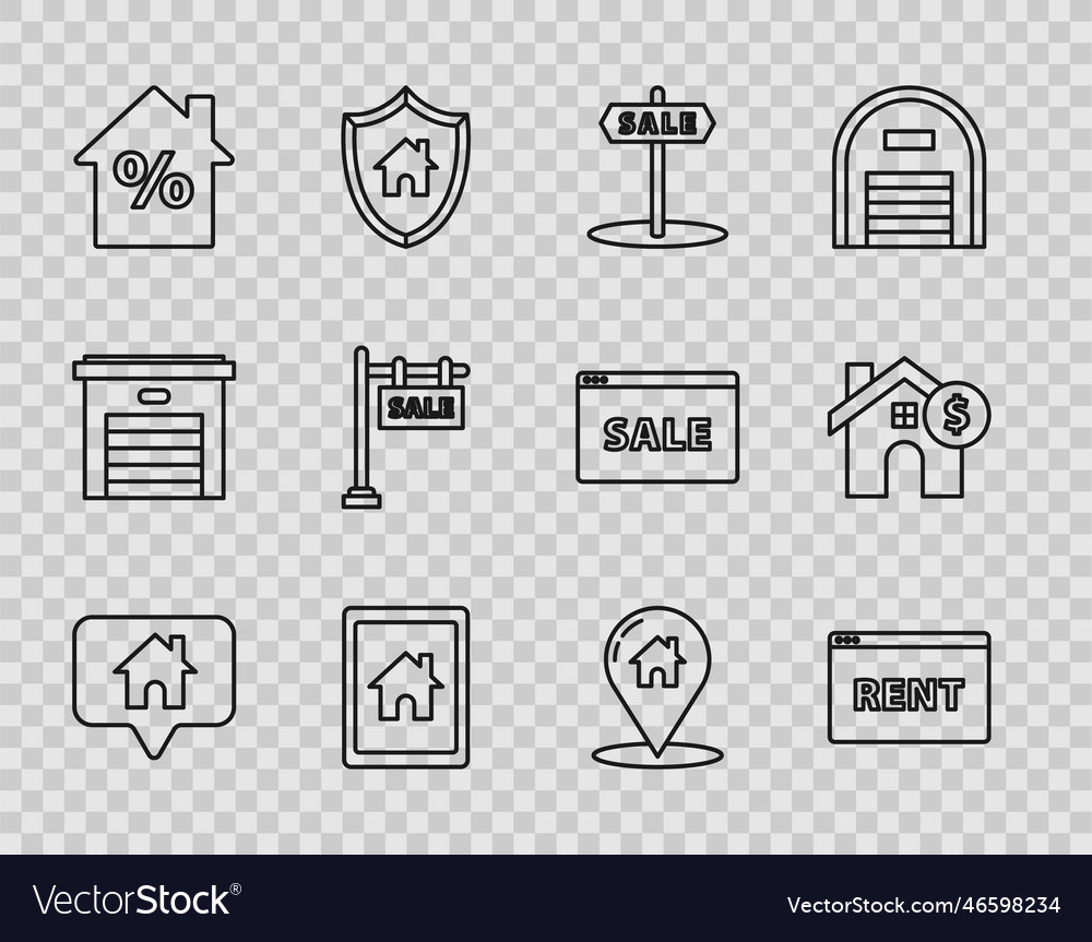 Set line map pointer with house hanging sign text vector image Set line map pointer with house hanging sign text