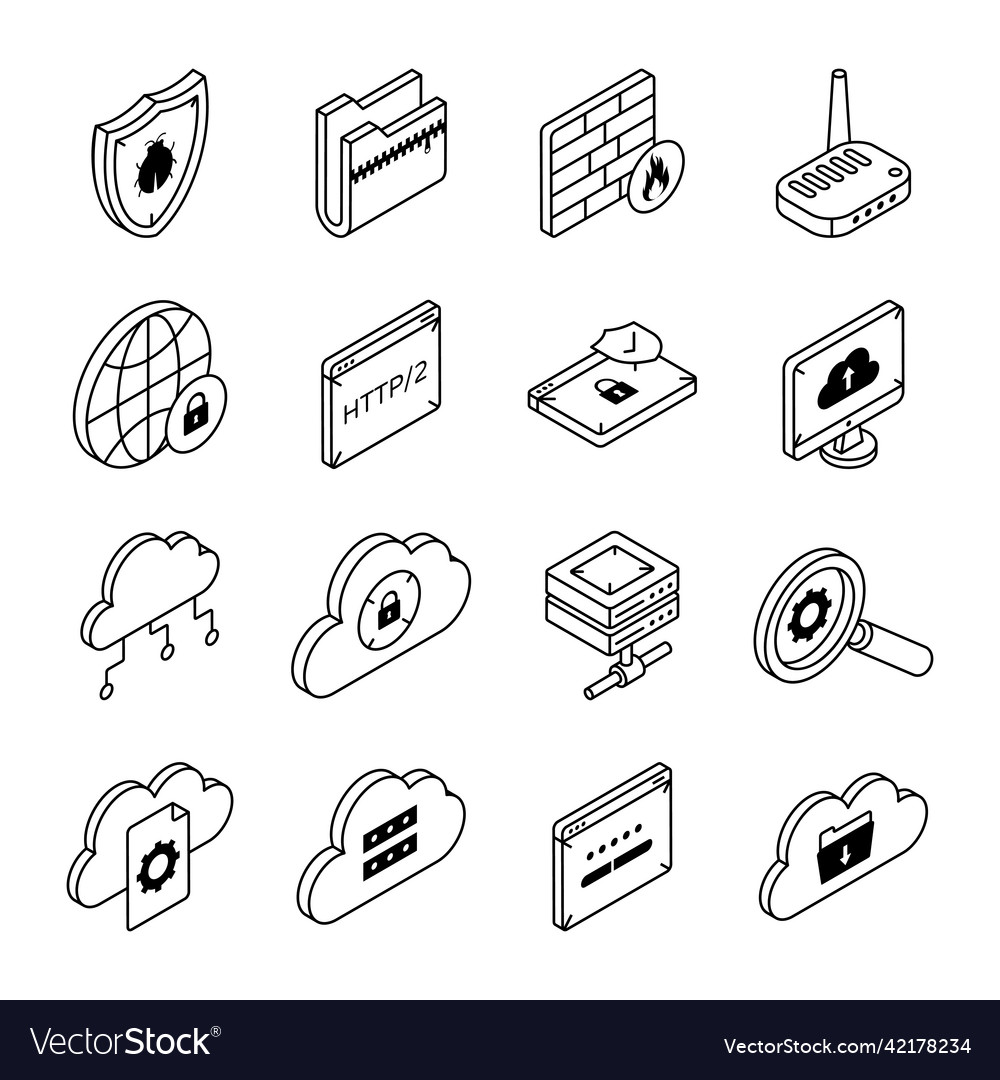 Set of data hosting isometric icons