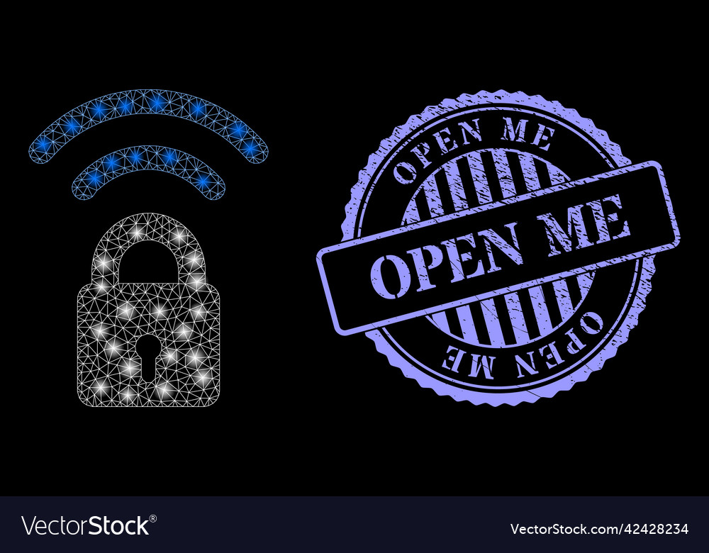 Textured open me stamp seal and constellation net vector image Textured open me stamp seal and constellation net
