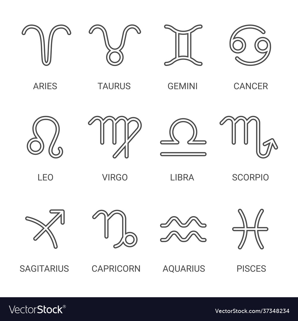 Zodiac outline icon set Royalty Free Vector Image