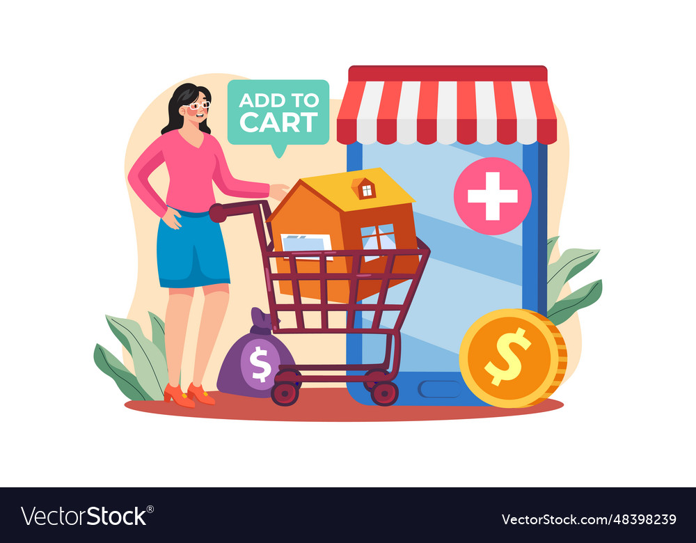 A girl adds house to her shopping cart