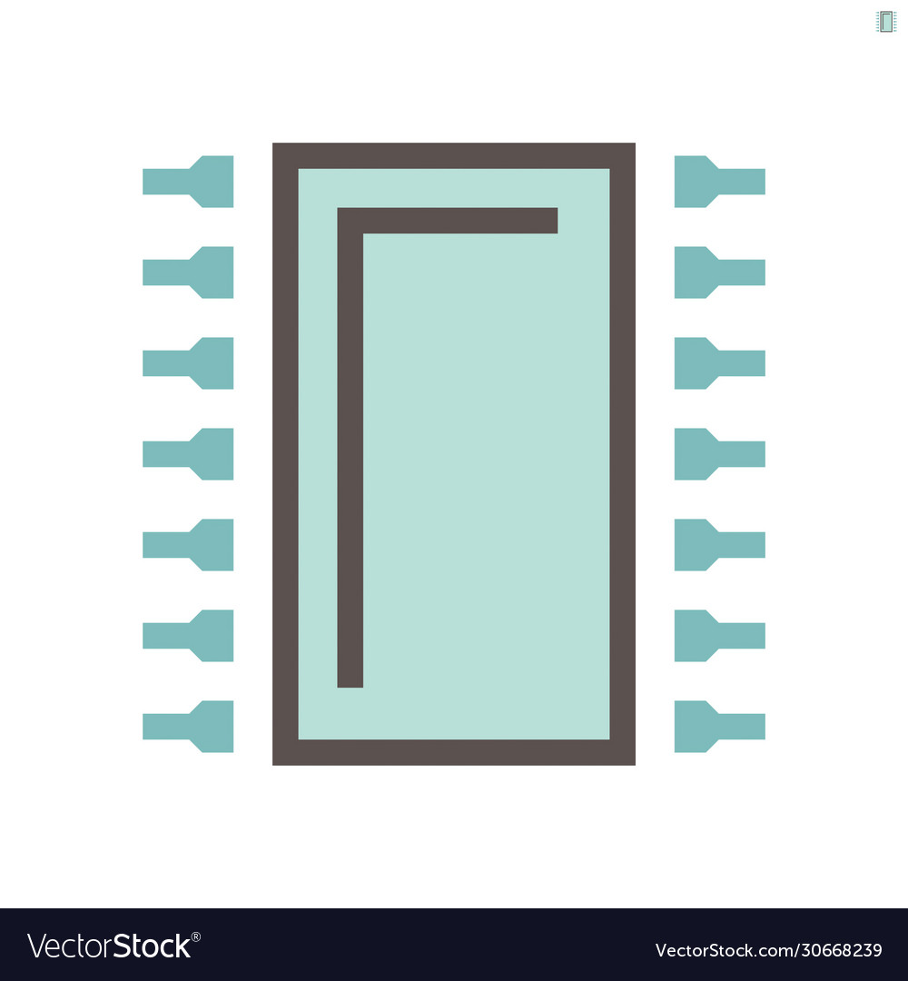 Computer chip processor and technology icon set