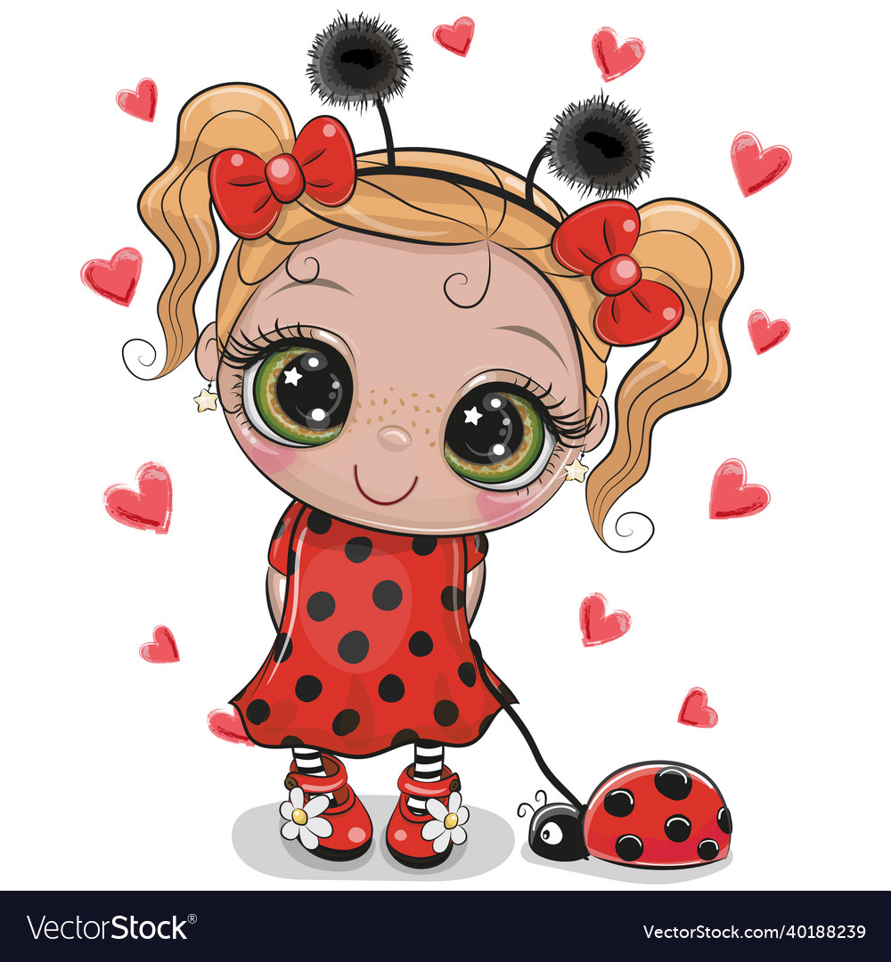 Cute girl in a ladybug costume and ladybug Vector Image