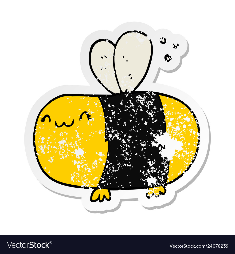 Distressed sticker of a cute cartoon bee