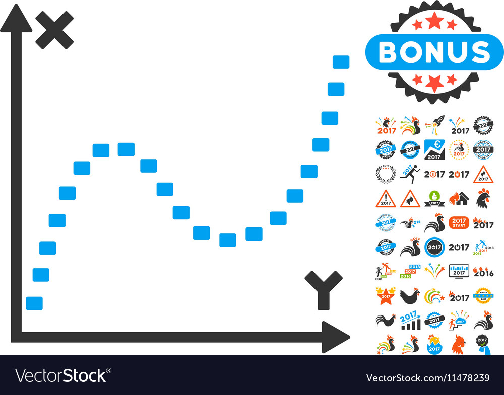 Dotted function graph icon with 2017 year bonus