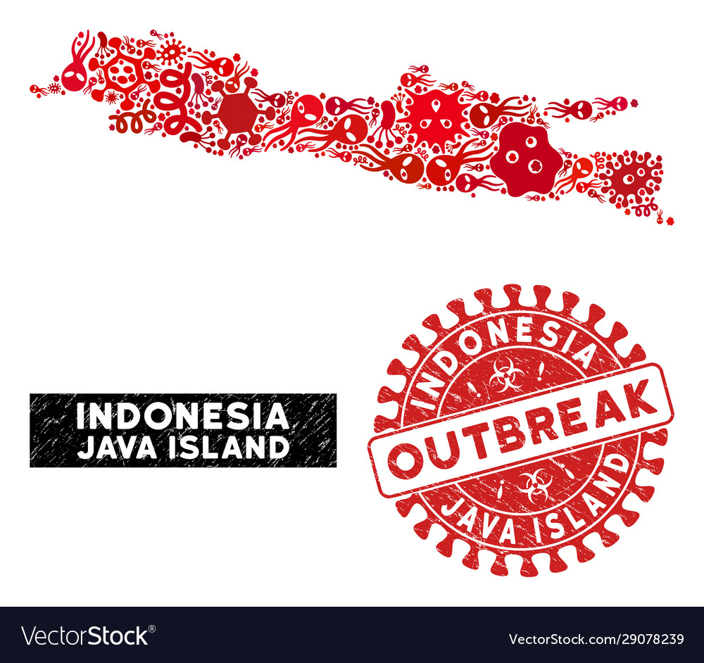 Infected mosaic java island map with textured vector image Infected mosaic java island map with textured