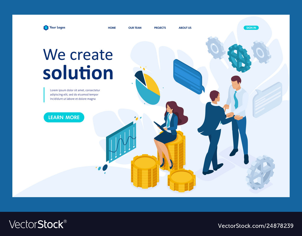 Isometric teamwork to create a solution vector image Isometric teamwork to create a solution