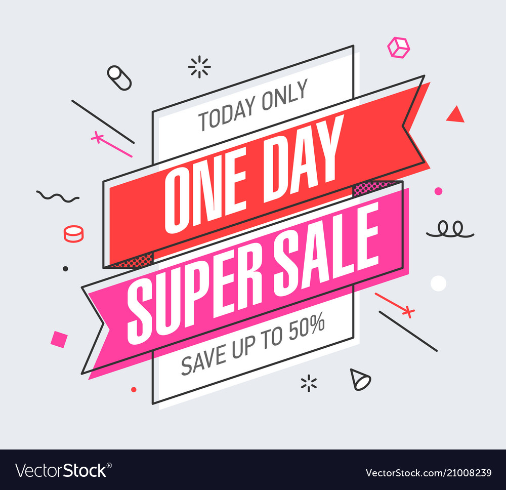 One Day Super Sale Banner Template In Flat Trendy Vector Image