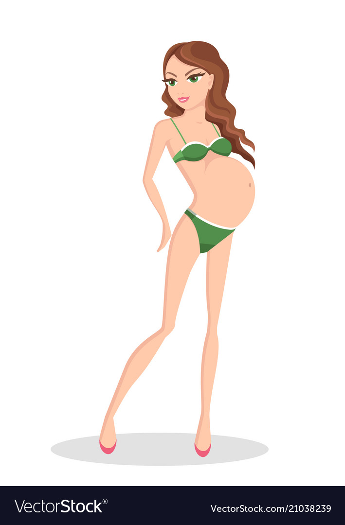 Pregnant woman in green sexy swimsuit high heels Vector Image