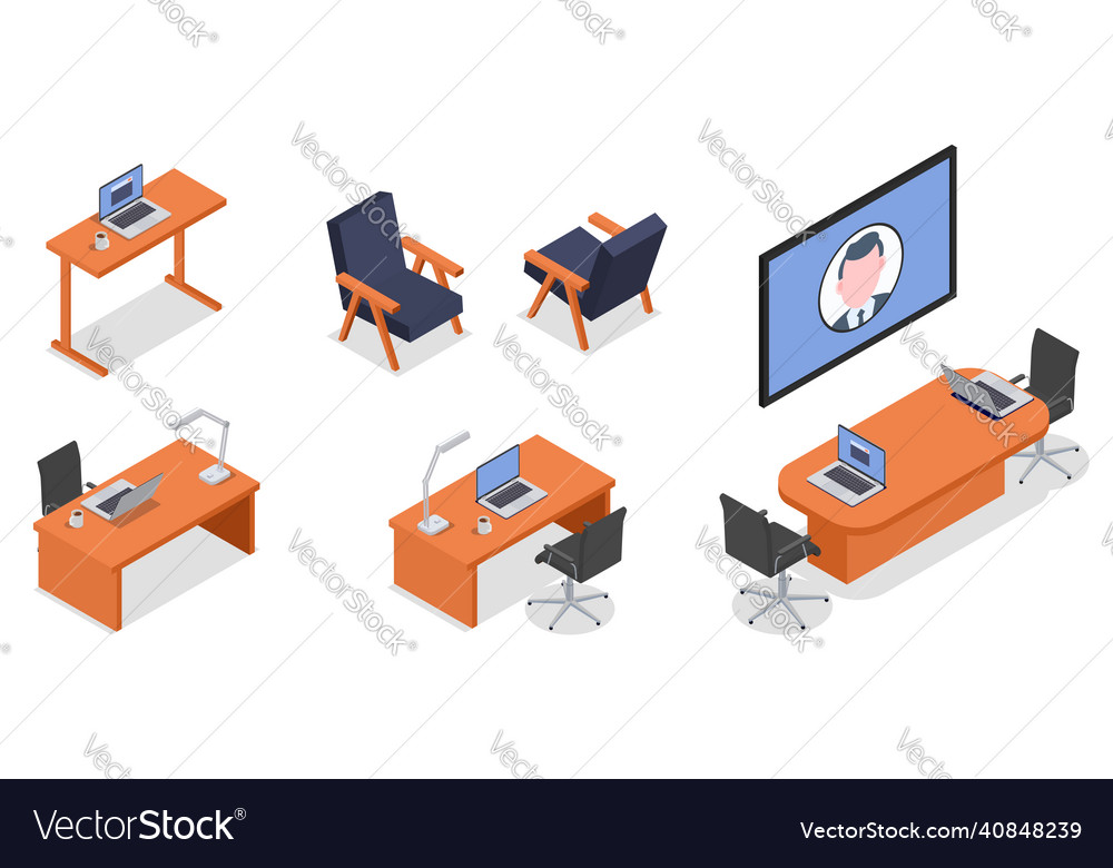 Remote work place set Royalty Free Vector Image