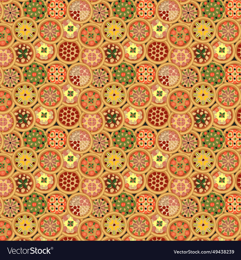 Seamless pattern with various round pizzas Vector Image Seamless pattern with various round pizzas