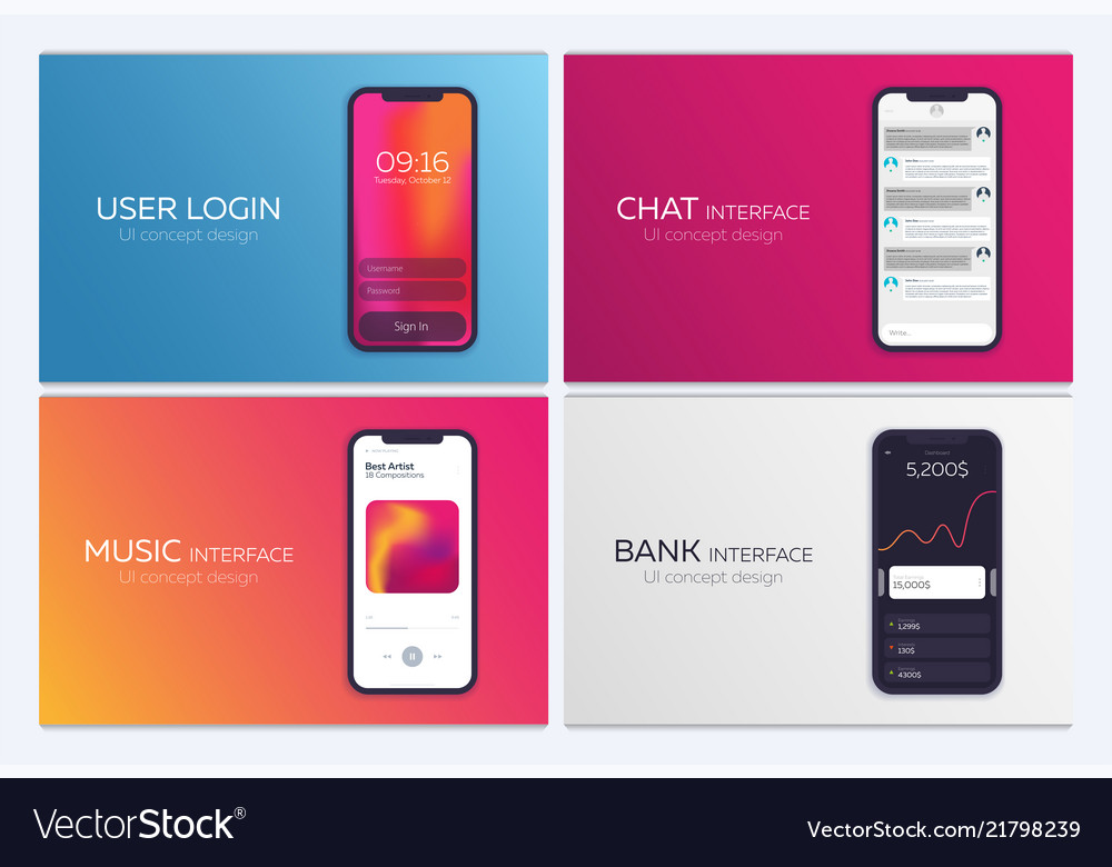 Set of mobile ui design concepts bank interface vector image Set of mobile ui design concepts bank interface