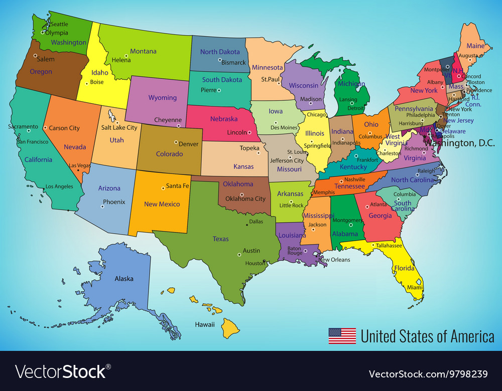 Usa map with federal states all states are Vector Image