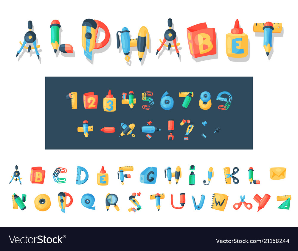 Alphabet stationery letters abc font Royalty Free Vector