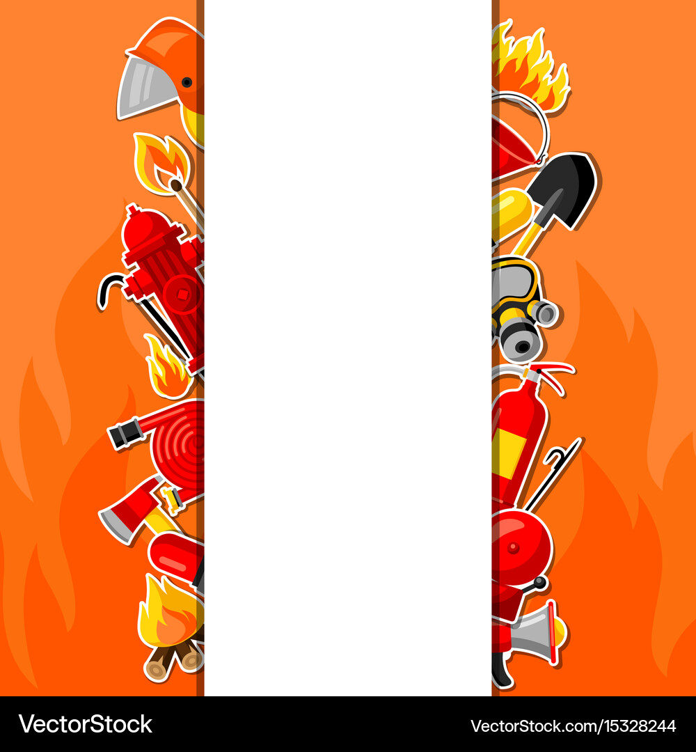 Background with firefighting sticker items fire Vector Image