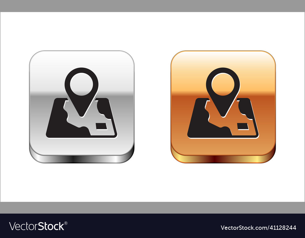 Black folded map with location marker icon vector image Black folded map with location marker icon