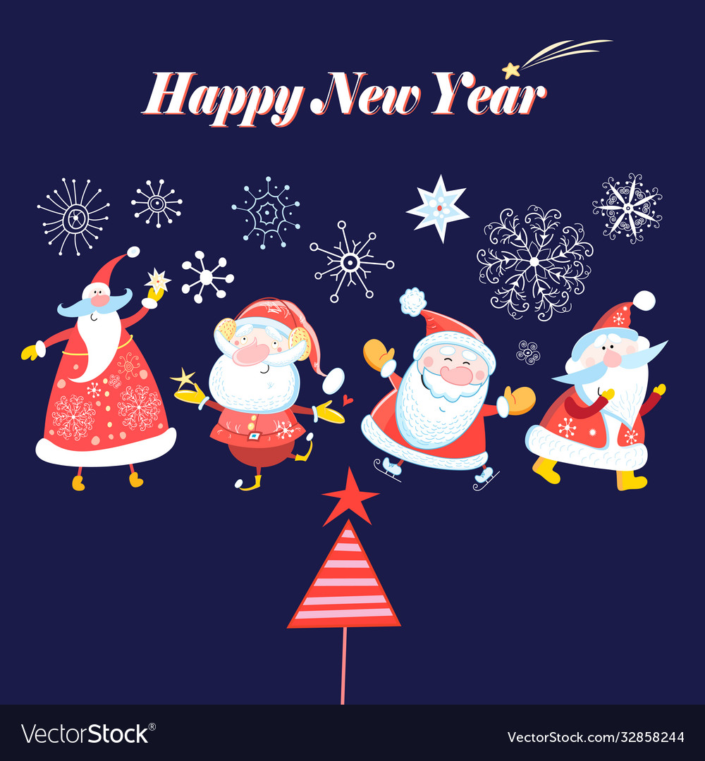 Bright winter card with dancing santa clause Vector Image