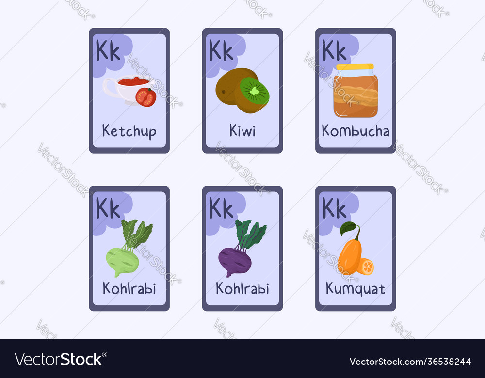 Colorful phonics flashcard letter k - ketchup Vector Image