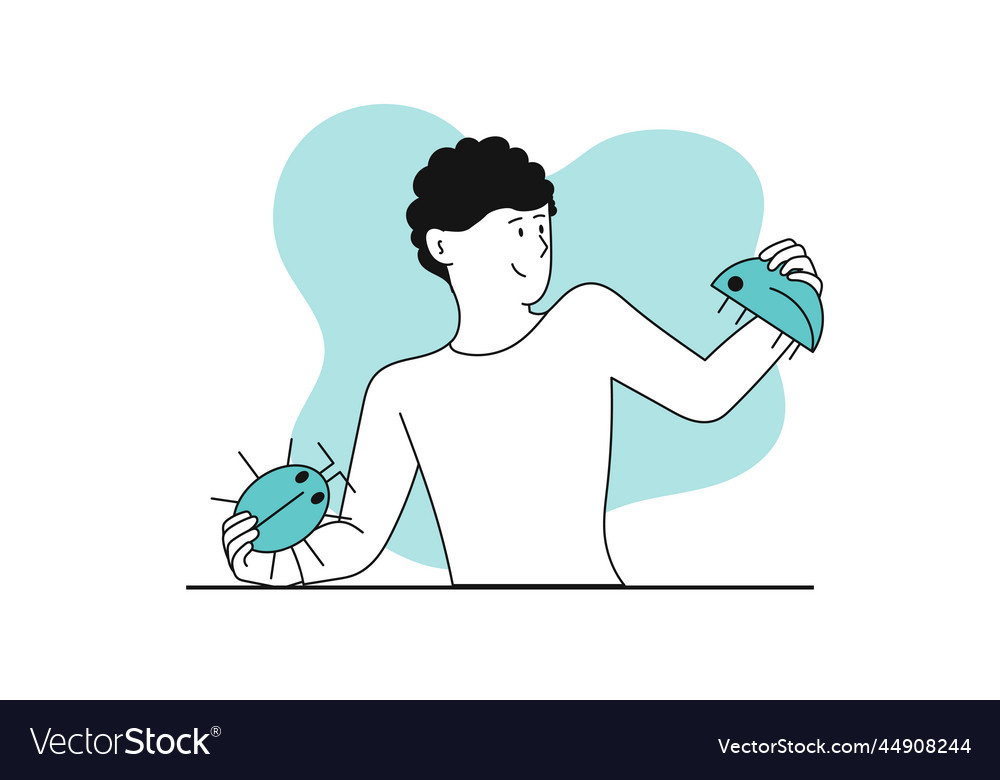 Man found a bug in the code concept male vector image Man found a bug in the code concept male