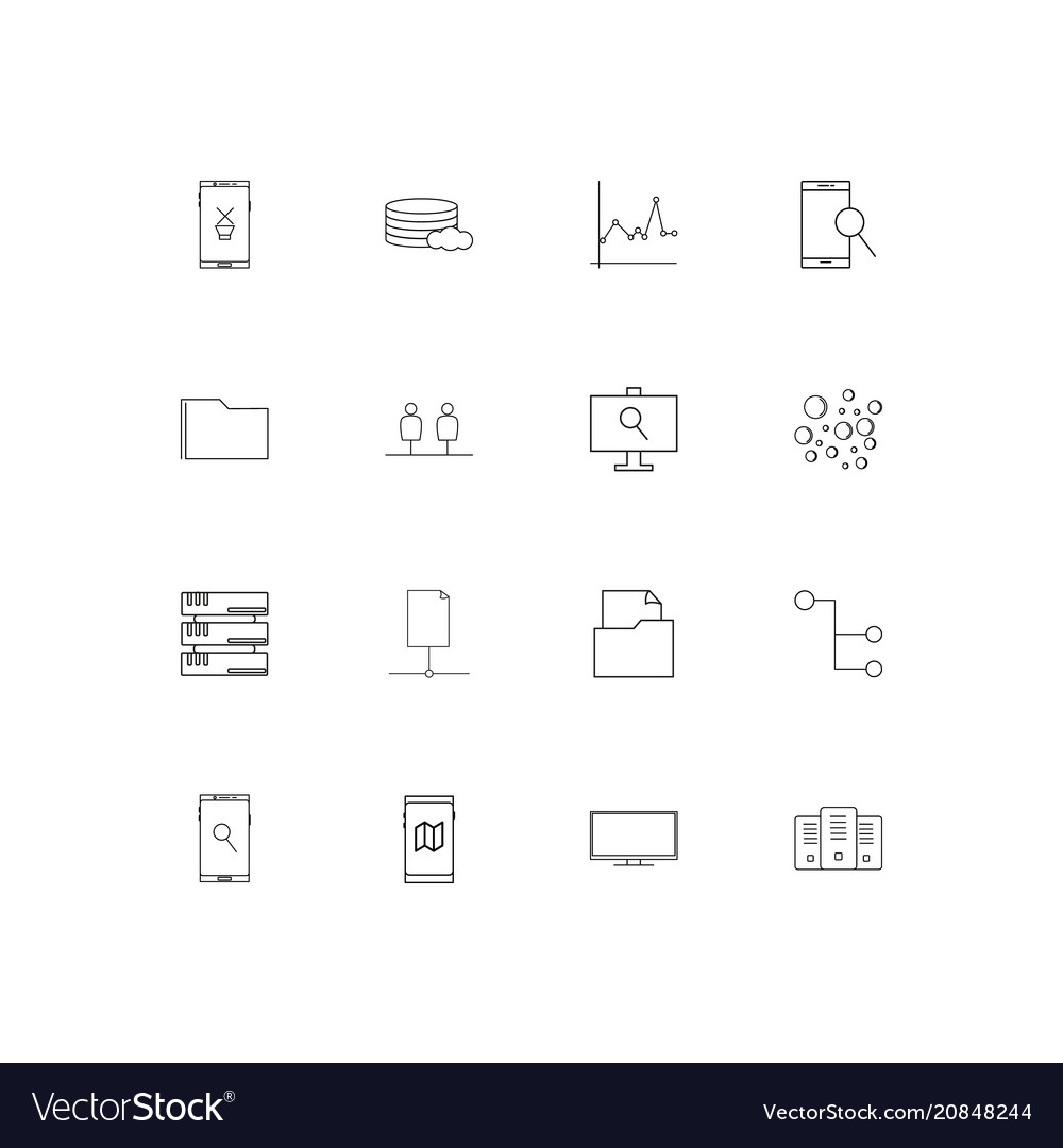 Network and database linear thin icons set