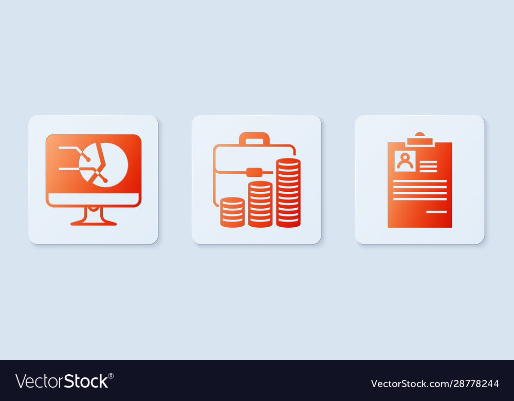 Set briefcase and coin computer monitor vector image Set briefcase and coin computer monitor
