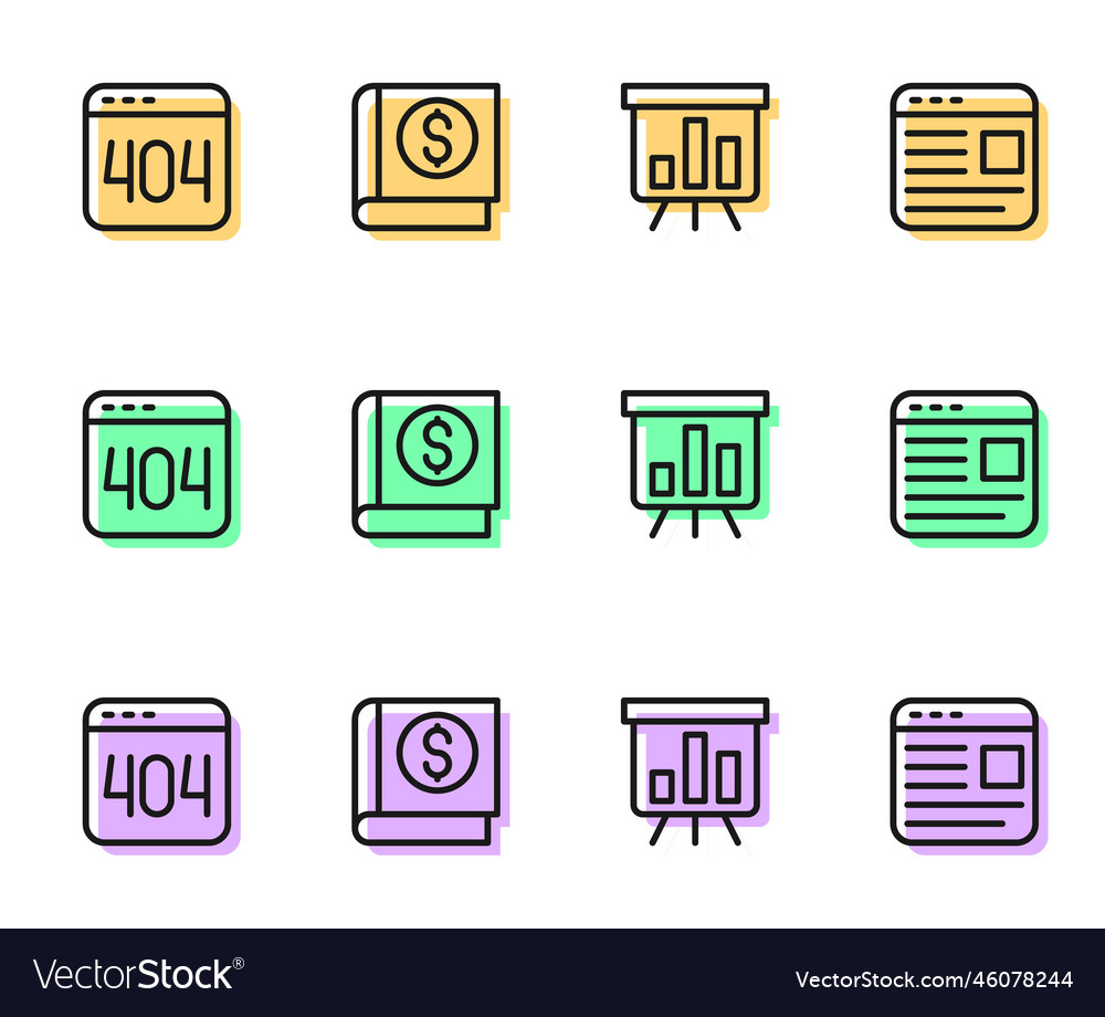 Set line board with graph chart page 404 error Vector Image Set line board with graph chart page 404 error