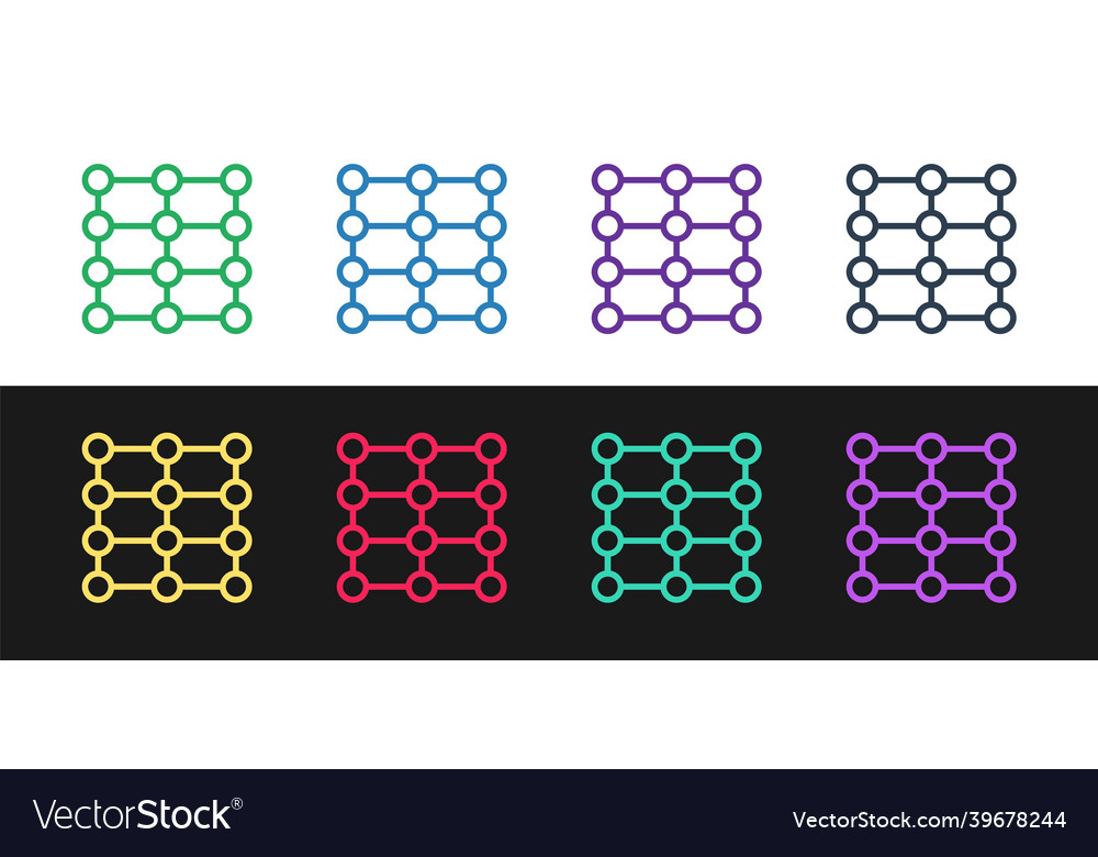Set line neural network icon isolated on black vector image Set line neural network icon isolated on black