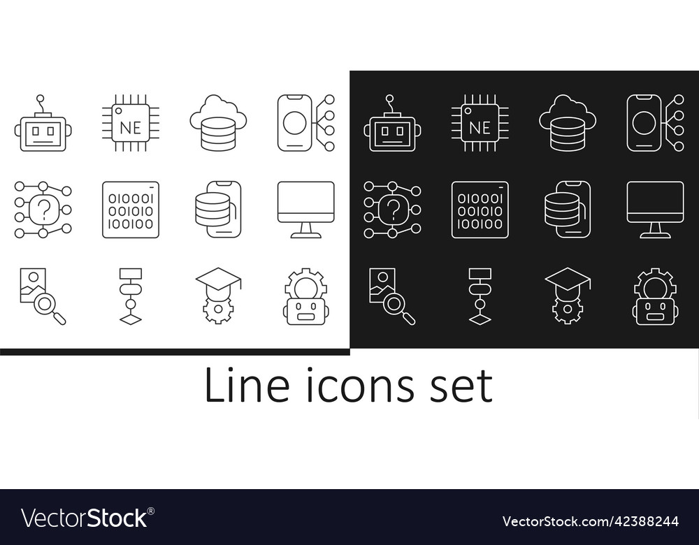 Set line robot setting computer monitor cloud Vector Image Set line robot setting computer monitor cloud