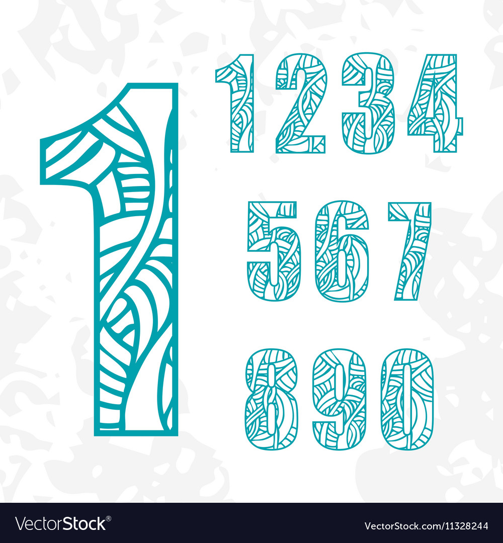 Set of doodle numbers with abstract pattern