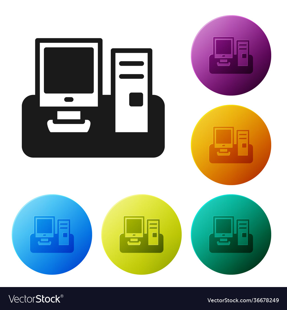 Black computer monitor with keyboard and mouse vector image Black computer monitor with keyboard and mouse