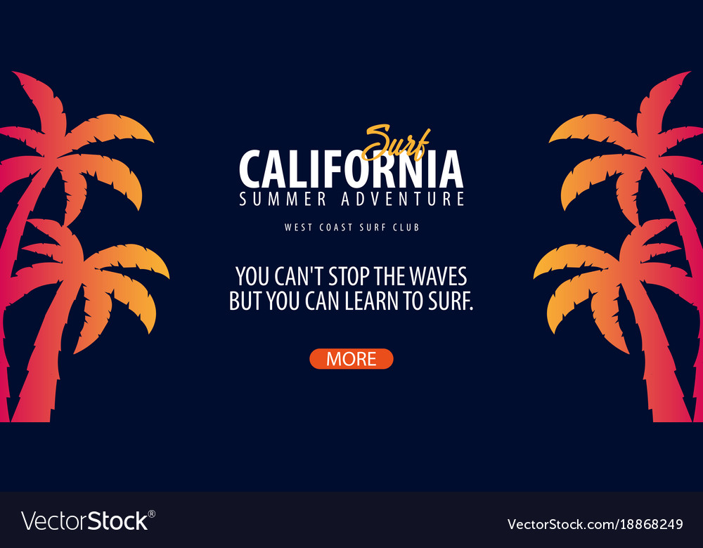 California surfing graphic with palms surf club Vector Image