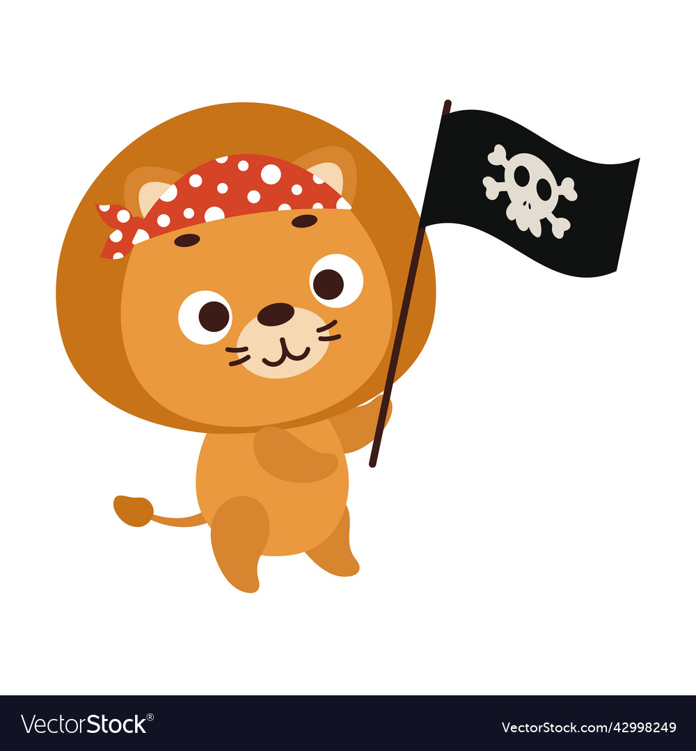 Cute little lion with pirate flag cartoon animal Vector Image Cute little lion with pirate flag cartoon animal