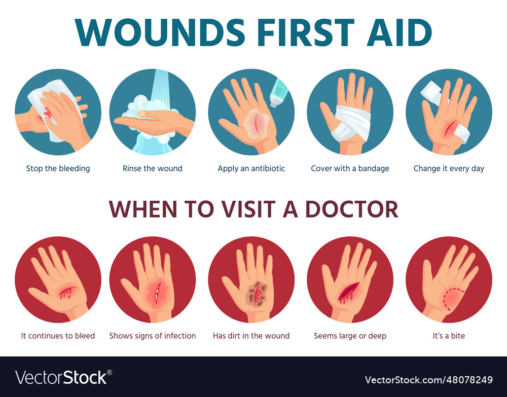 First aid for wound on skin treatment procedure Vector Image