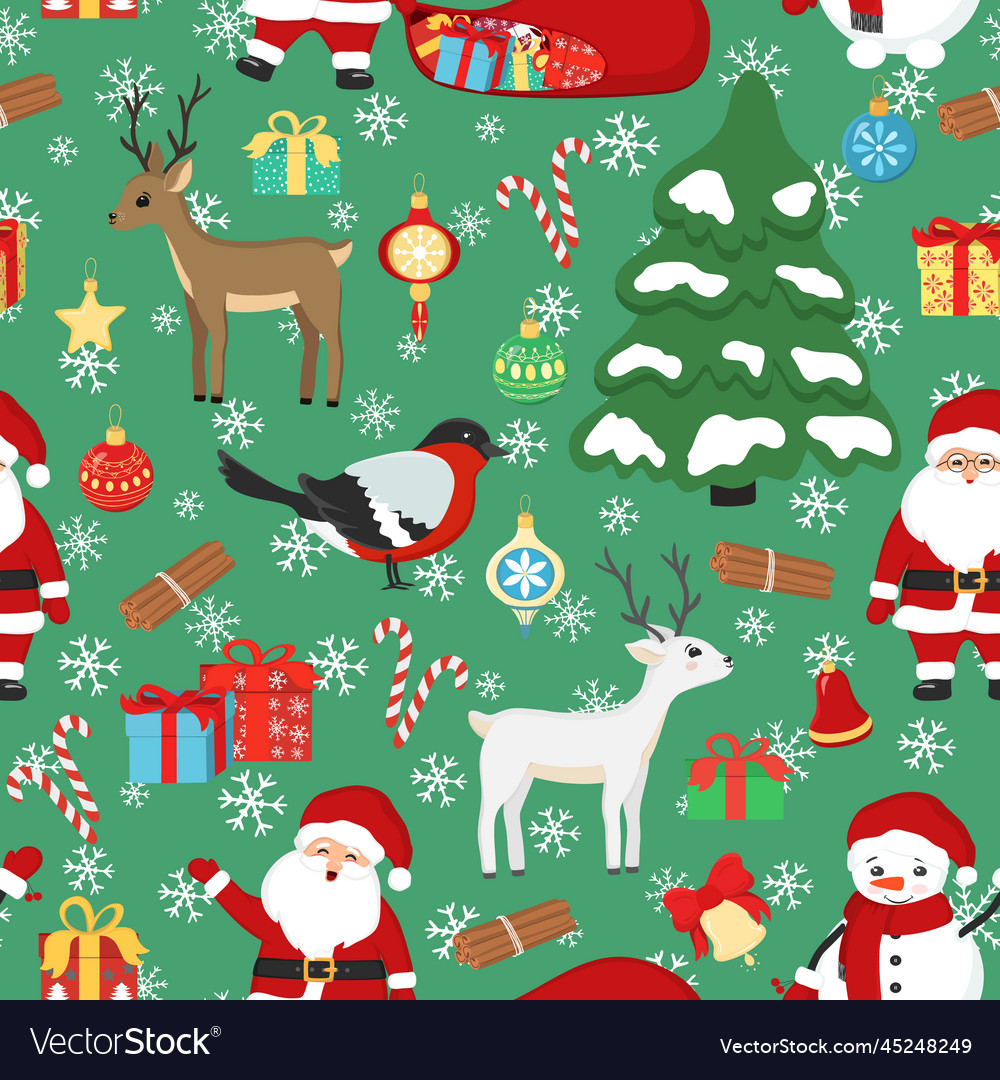 Hand drawn seamless pattern of santa claus deer