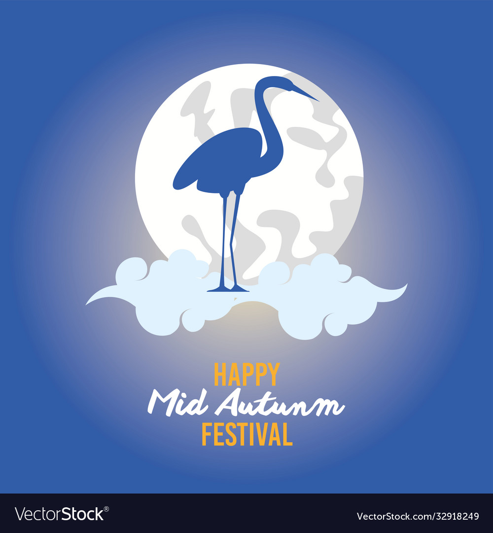 Happy Mid Autumn Festival mit Storch und Mond