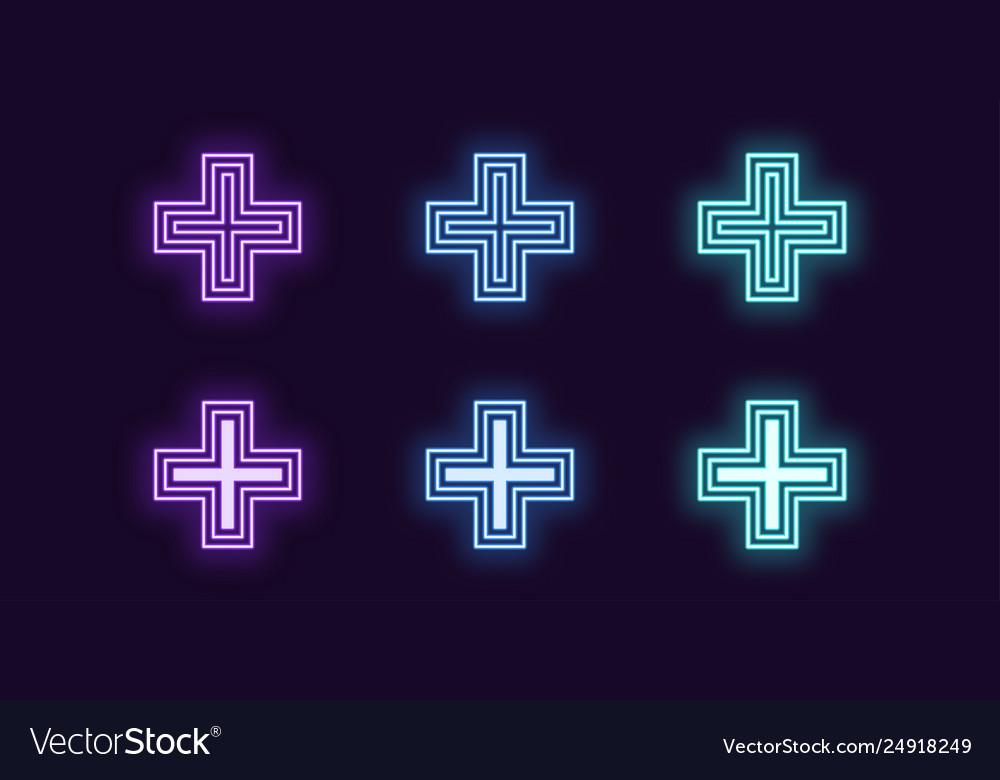 Neon icon set medical cross glowing sign Vector Image Neon icon set medical cross glowing sign
