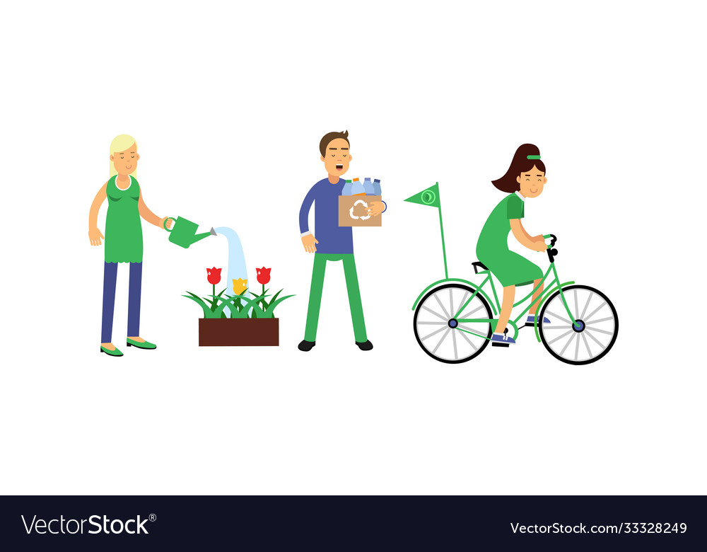 People characters contributing into environment vector image People characters contributing into environment