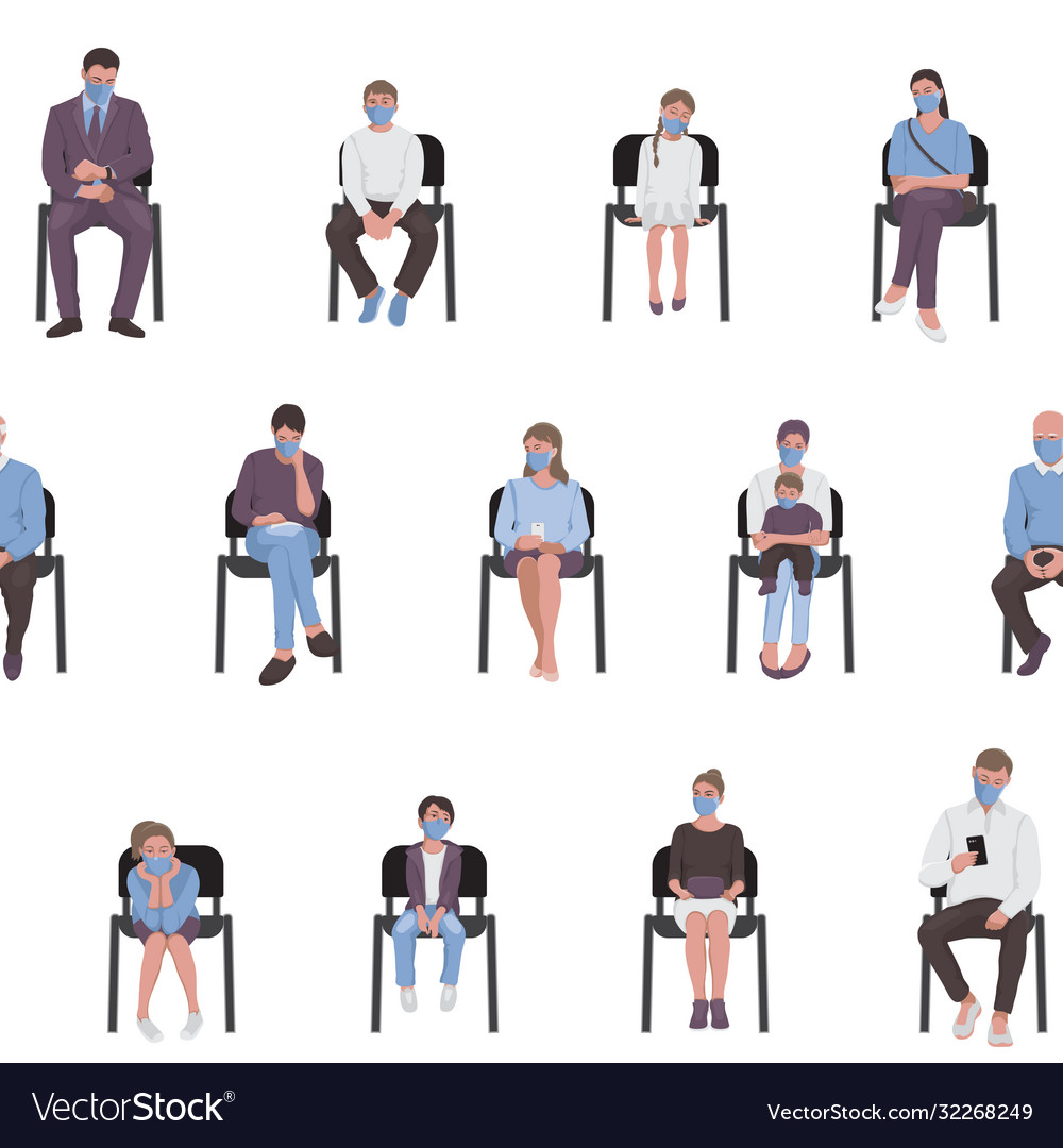 Seamless pattern social distancing adults