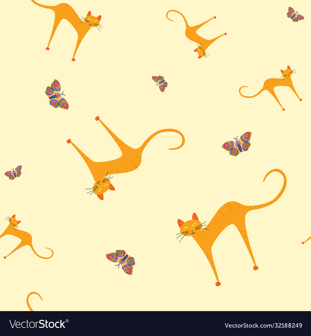 Seamless repeat cat and butterfly pattern