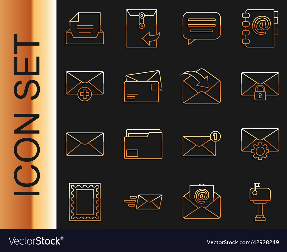 Set line mail box envelope setting message lock vector image Set line mail box envelope setting message lock