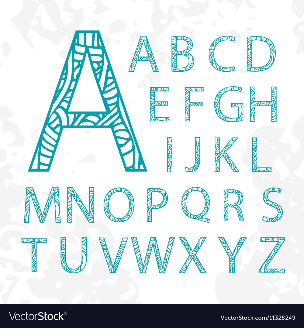 Set of doodle letters with abstract pattern