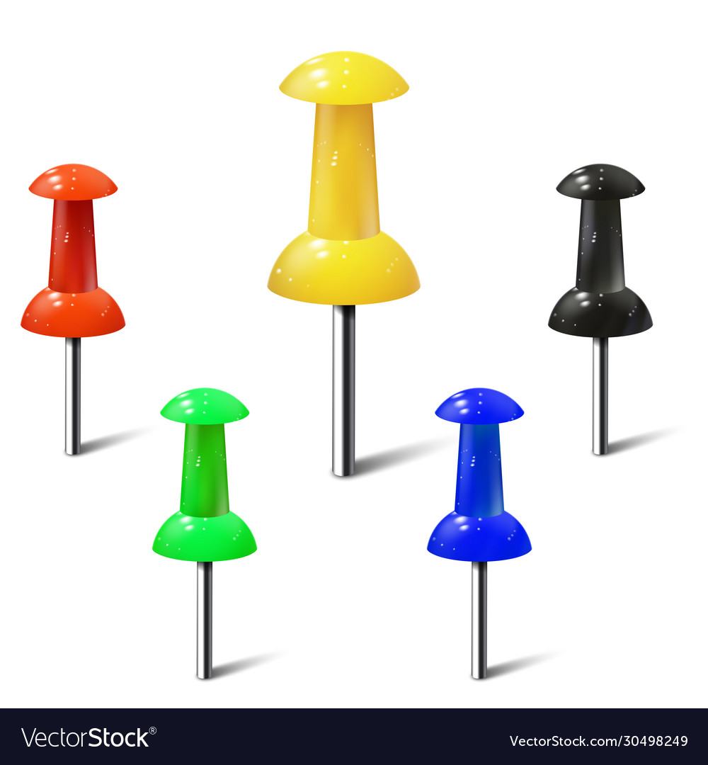 Set realistic push pins in different colors Vector Image Set realistic push pins in different colors
