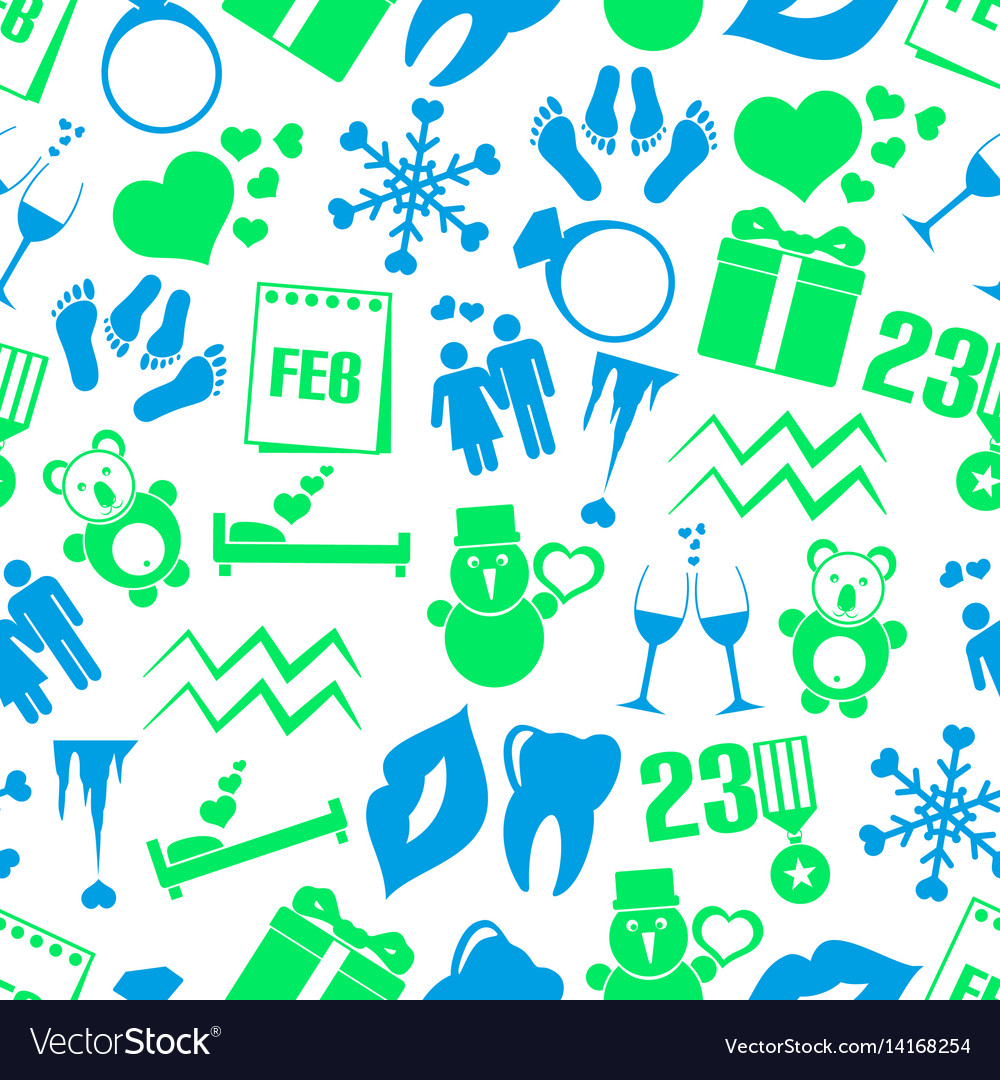 February month theme set of simple icons seamless