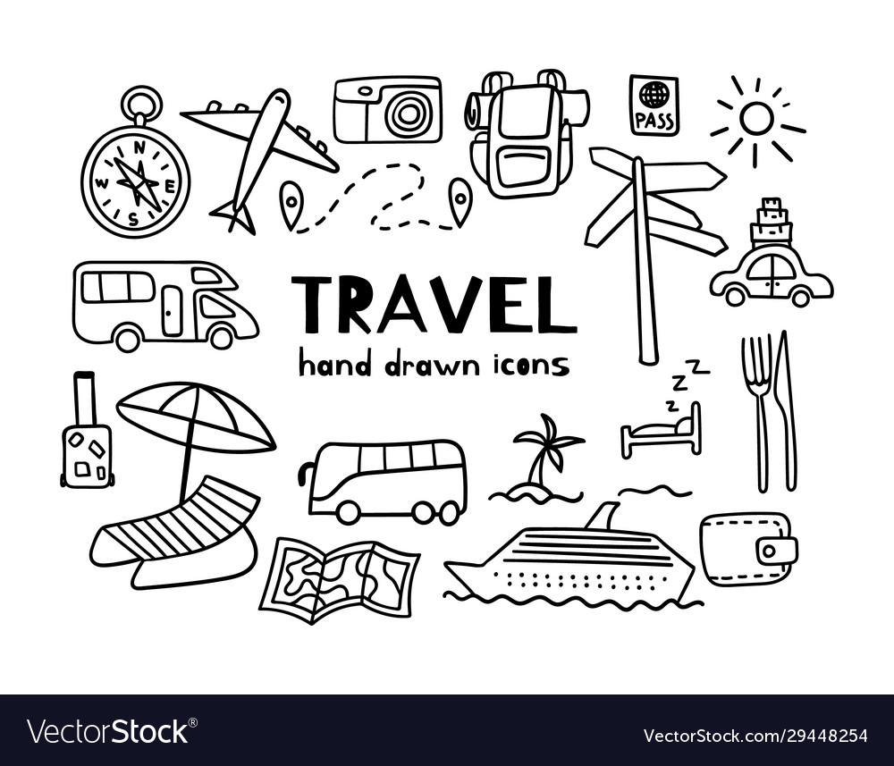 Hand Drawn Travel Icons - Summer Tourism